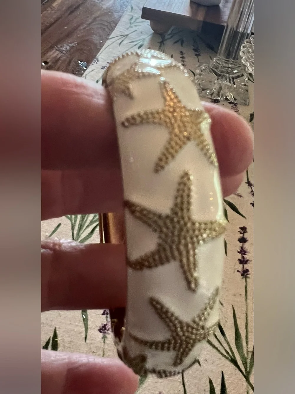White and Gold Starfish Enamel Hinged Bracelet
